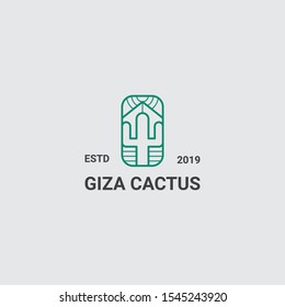 icon logo cactus and pyramid with line art style, badge style suitable for branding logo 