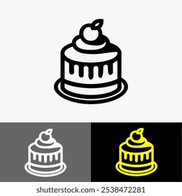 Icon logo cake line art vector black and white 