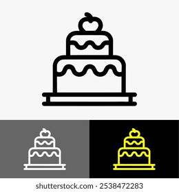 Icon logo cake line art vector black and white 