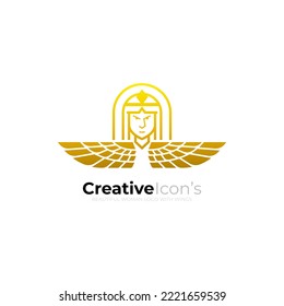 Icon logo of Cleopatra with line art, Queen logo and wing