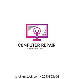 Icon logo with the concept of computer repair and repair of television monitor