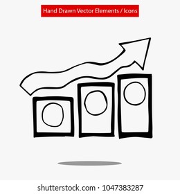 Icon Logo Concept. Hand Drawn Hand with Going Up Graph Coins For Business, Finance and Companies. Graphic Design Resource, Elements, Vector Illustration