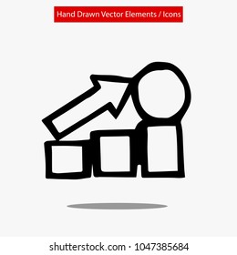 Icon Logo Concept. Hand Drawn Arrow Coin Graph Going Up For Business, Finance and Companies. Graphic Design Resource, Elements, Vector Illustration