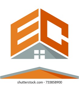 icon logo for construction business with the concept of roofs and combinations of letters E & C