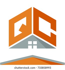 icon logo for construction business with the concept of roofs and combinations of letters Q & C