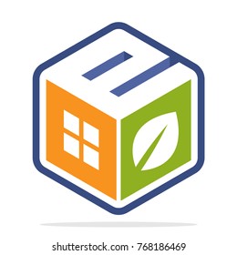 icon logo construction business with the concept of environmentally friendly homes and the initial of the letter E
