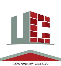 Icon logo for construction business with initials combination of letters U and C