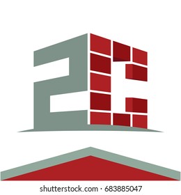Icon logo for construction business with initials combination of numbers 2 and letter C