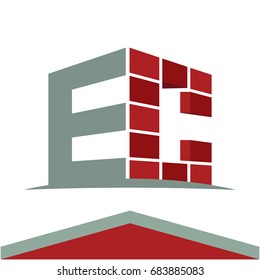 Icon logo for construction business with initials combination of letters E and C