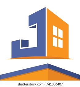 Icon logo for the construction business with the initials of the letter J, design & color in flat design style.