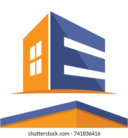 Icon logo for the construction business with the initials of the letter E, design & color in flat design style.