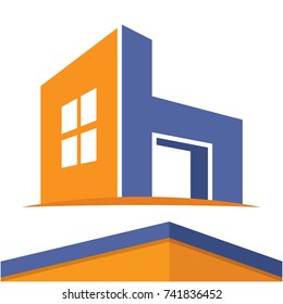 Icon logo for the construction business with the initials of the letter H, design & color in flat design style.