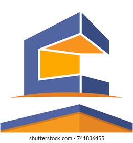 Icon logo for the construction business with the initials of the letter C, design & color in flat design style.