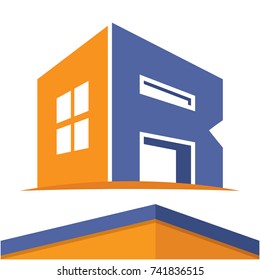Icon logo for the construction business with the initials of the letter R, design & color in flat design style.