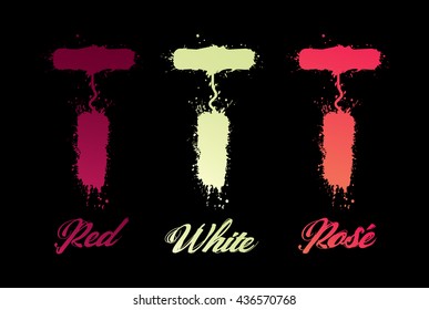 Icon or logo corkscrew wine. Effect wine stains. vector illustration