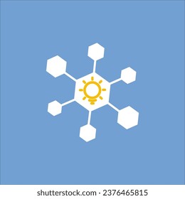 Logotipo de icono conexión creativa en color blanco y fondo azul