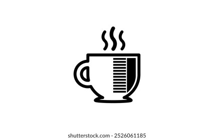 Icono o logotipo de la taza de café caliente o línea de té