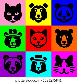 Icon logo cute animal silhouette vector black