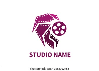 icon logo design for cinema or movie event or company base in digital technology for recording shape like lion tiger head