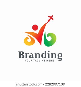 icon logo design of man holding airplane, for travel business, travel business logo and the like