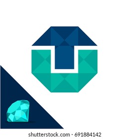 Icon logo with a diamond / polygonal concept with combination of initials letter T & U