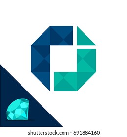 Icon logo with a diamond / polygonal concept with combination of initials letter r & j