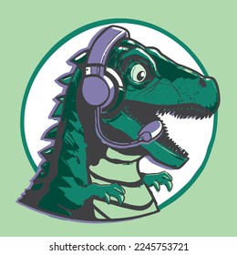 icon logo of a dinosaur wearing a headset talking to a customer