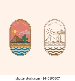 icon logo with egypt land concept, icon logo with desert, cactus, water and pyramid concept