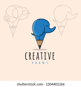 icon logo elephant and pencil concept
