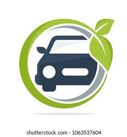 icon logo with environmentally friendly car concept, eco car.