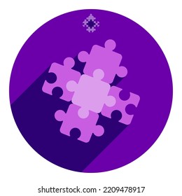 Icon, Logo Of Five Puzzles. Flat Style Logo Of Five Puzzles. Purple Puzzle. Web Browser Icon. Logo For Avatars.