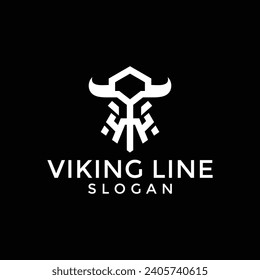 icon logo flat line art of viking, suitable for branding logo.