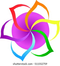 Icon, logo flower. Vector illustration of a flower. Flat icon of a flower silhouette isolated on white background. Cute retro design in bright colors for stickers, labels, tags, gift wrapping paper.