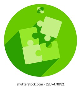 icon, logo of four with puzzle corners. flat style logo of four with jigsaw puzzle corners. green, lime puzzle. web browser icon. logo for avatars.