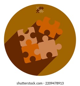 Icon, Logo Of Four Puzzles. Four Puzzle Flat Style Logo. Orange, Brown Puzzle. Web Browser Icon. Logo For Avatars.