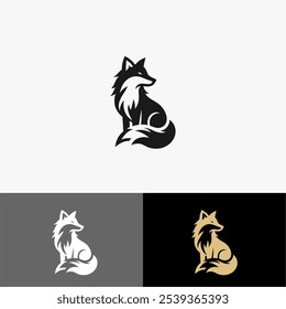 Icon logo fox silhouette vector black and white gold 