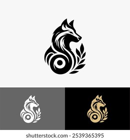 Icon logo fox silhouette vector black and white gold 