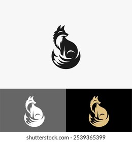 Icon logo fox silhouette vector black and white gold 