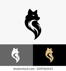 Icon logo fox silhouette vector black and white gold 