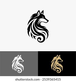 Icon logo fox silhouette vector black and white gold 