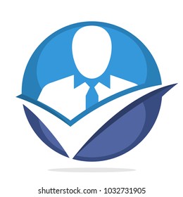 icon logo with good employee management concept, illustrated with employee icon and check mark