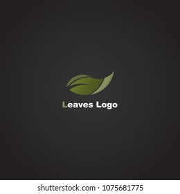 icon Logo Green Leaves natural Eco Design.  on black background.