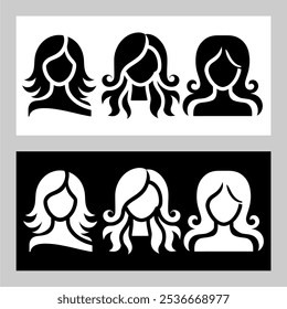 Icon logo hair women vector silhouette black and white 