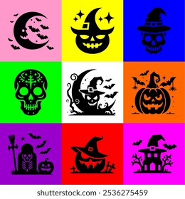 Icon logo Halloween silueta Vector negro 