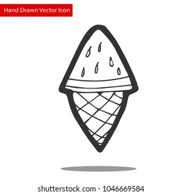 Icon and Logo. Hand Drawing Watermelon Ice Cream Cone Food Fruit Summer Healthy. Graphic Design Resource, Elements, Vector Illustration.
