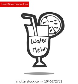 Icon and Logo. Hand Drawing Watermelon Juice Food Fruit Summer Healthy. Graphic Design Resource, Elements, Vector Illustration.