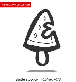 Icon and Logo. Hand Drawing Watermelon Bite Popsicle Fruit Summer Healthy. Graphic Design Resource, Elements, Vector Illustration.