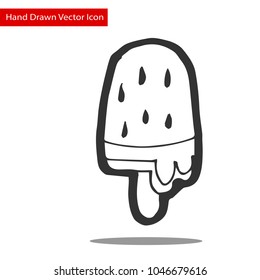 Icon and Logo. Hand Drawing Watermelon Melt Popsicle Fruit Summer Healthy. Graphic Design Resource, Elements, Vector Illustration.