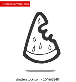 Icon and Logo. Hand Drawing Watermelon Bite Half Triangle Slice with Seeds Fruit Summer Healthy. Graphic Design Resource, Elements, Vector Illustration.