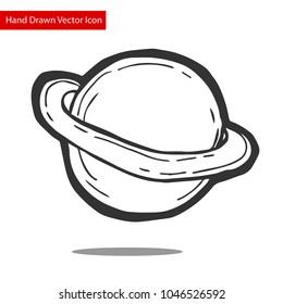 Icon and Logo. Hand Drawn Doodle Abstract Art Saturn Planet Solar Galaxy Universe Science. Graphic Design, Resource, Elements, Vector Illustration
